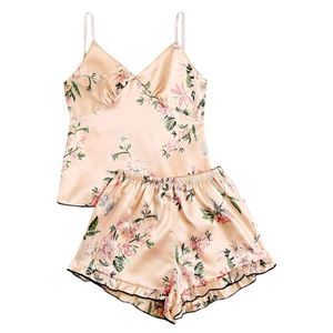 SOLD Sleeveless Feather Tropical Print Cami Sleepwear Pajama Set